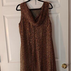 Bobbie Bee 100%‎ silk lining Women's Animal Print Maxi Dress Size 12 Sequin